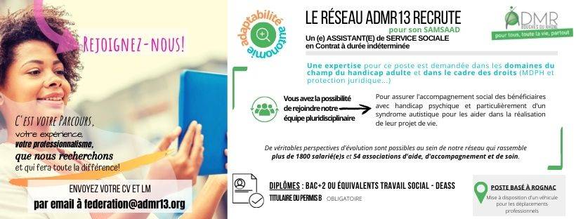 Recherche offre d'emploi pour un poste d'assistante sociale en CDI dans les Bouches du Rhône